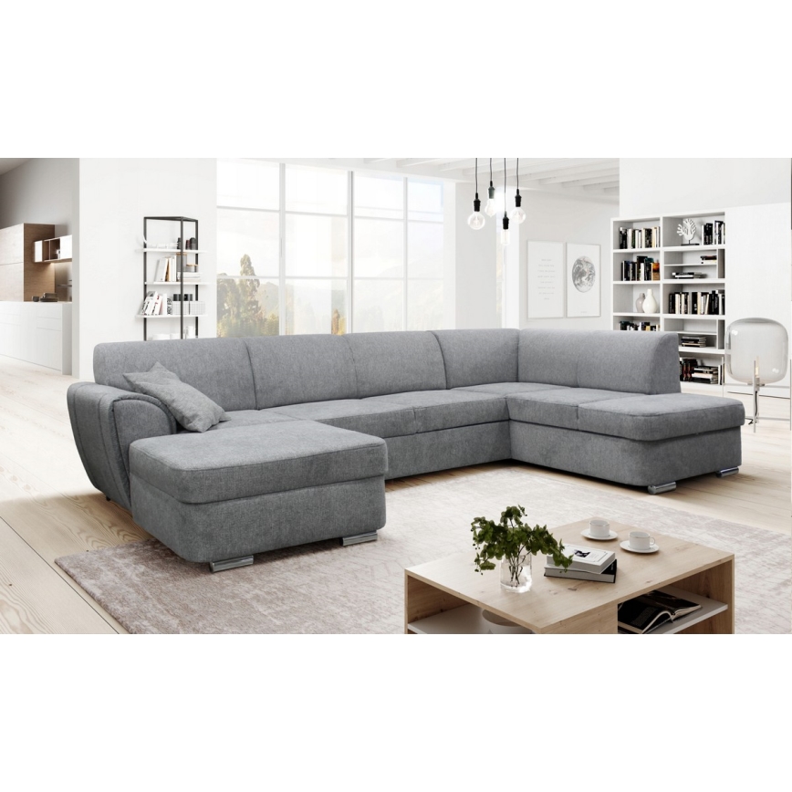 Sofá rinconero en forma de U tapizado y plegable SERPA derecho gris