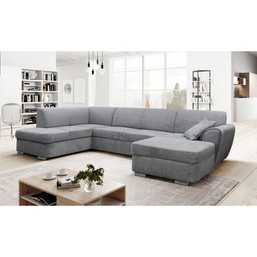Sofá rinconero en forma de U tapizado y plegable SERPA izquierda gris