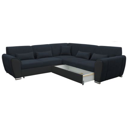 Sofá rinconero en forma de U tapizado y plegable VISEU derecho antracita/negro