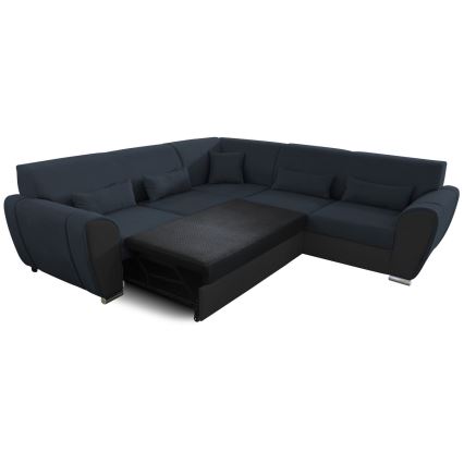 Sofá rinconero en forma de U tapizado y plegable VISEU derecho antracita/negro