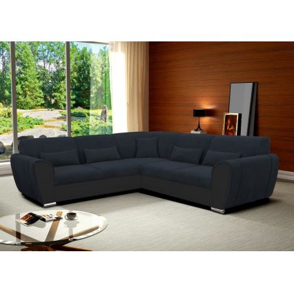 Sofá rinconero en forma de U tapizado y plegable VISEU izquierda antracita/negro