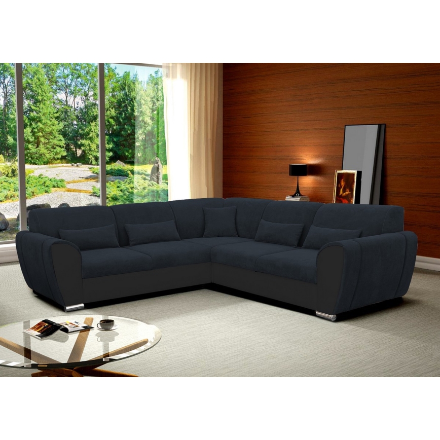 Sofá rinconero en forma de U tapizado y plegable VISEU izquierda antracita/negro