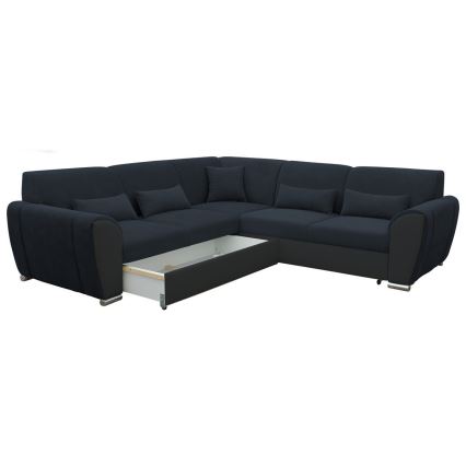 Sofá rinconero en forma de U tapizado y plegable VISEU izquierda antracita/negro