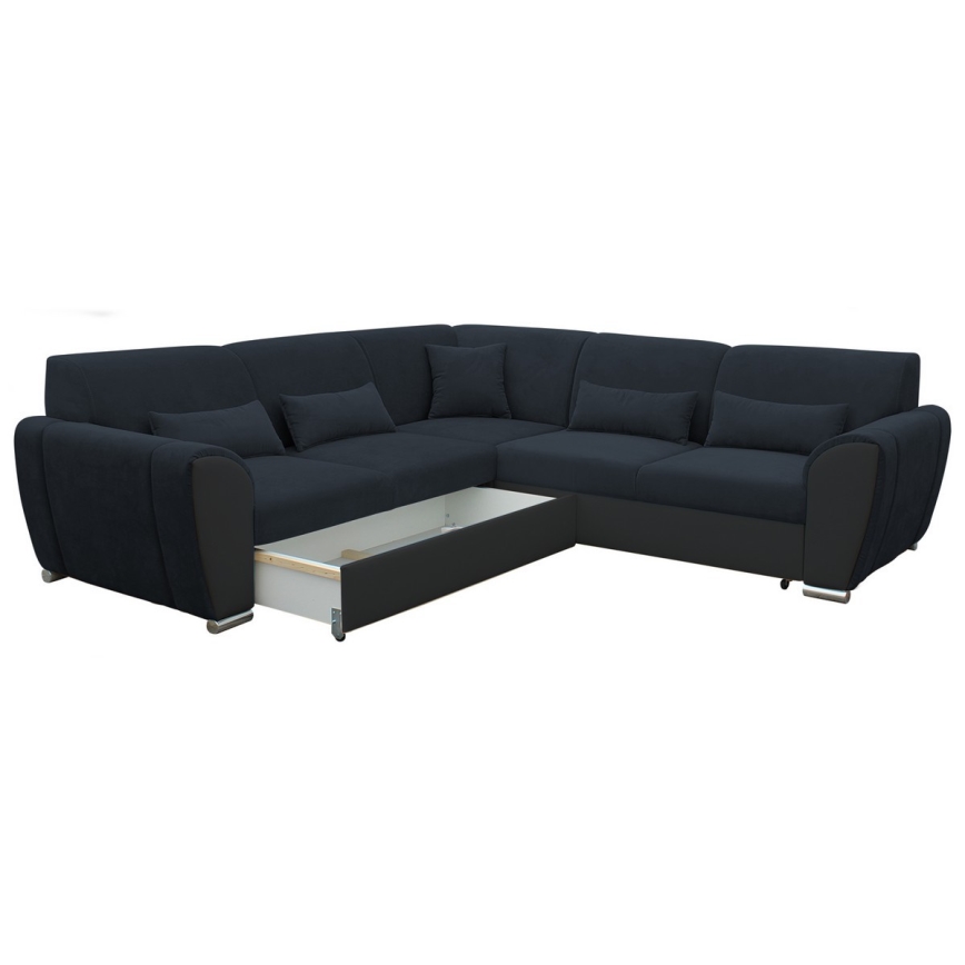 Sofá rinconero en forma de U tapizado y plegable VISEU izquierda antracita/negro