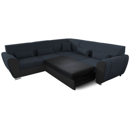 Sofá rinconero en forma de U tapizado y plegable VISEU izquierda antracita/negro
