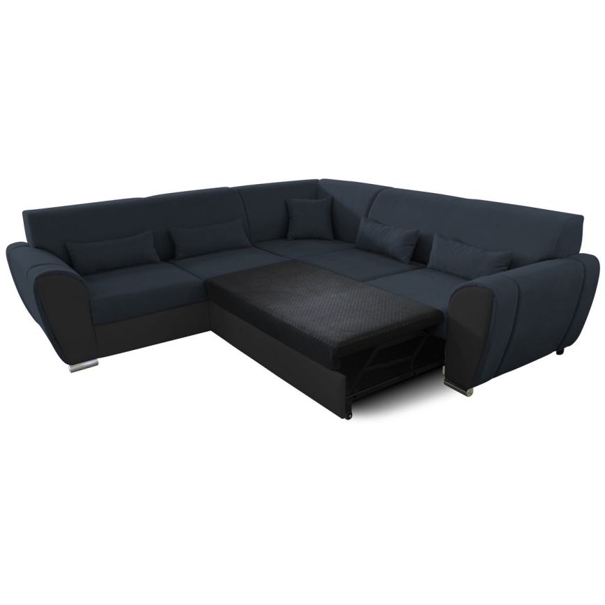 Sofá rinconero en forma de U tapizado y plegable VISEU izquierda antracita/negro
