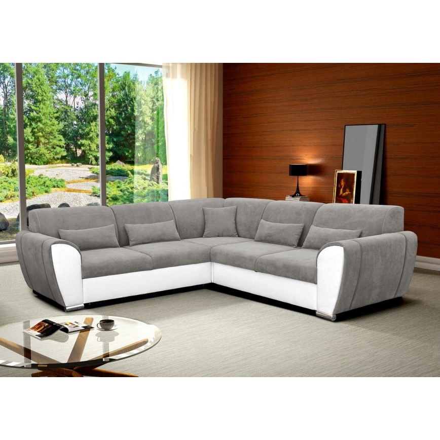 Sofá rinconero en forma de U tapizado y plegable VISEU izquierda gris/blanco