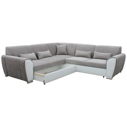 Sofá rinconero en forma de U tapizado y plegable VISEU izquierda gris/blanco