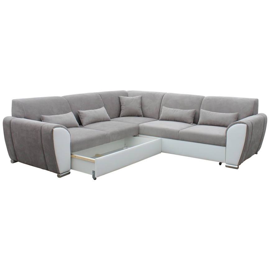 Sofá rinconero en forma de U tapizado y plegable VISEU izquierda gris/blanco