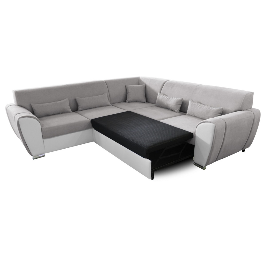 Sofá rinconero en forma de U tapizado y plegable VISEU izquierda gris/blanco