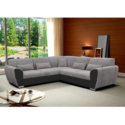 Sofá rinconero en forma de U tapizado y plegable VISEU izquierda gris/negro