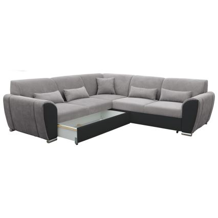 Sofá rinconero en forma de U tapizado y plegable VISEU izquierda gris/negro