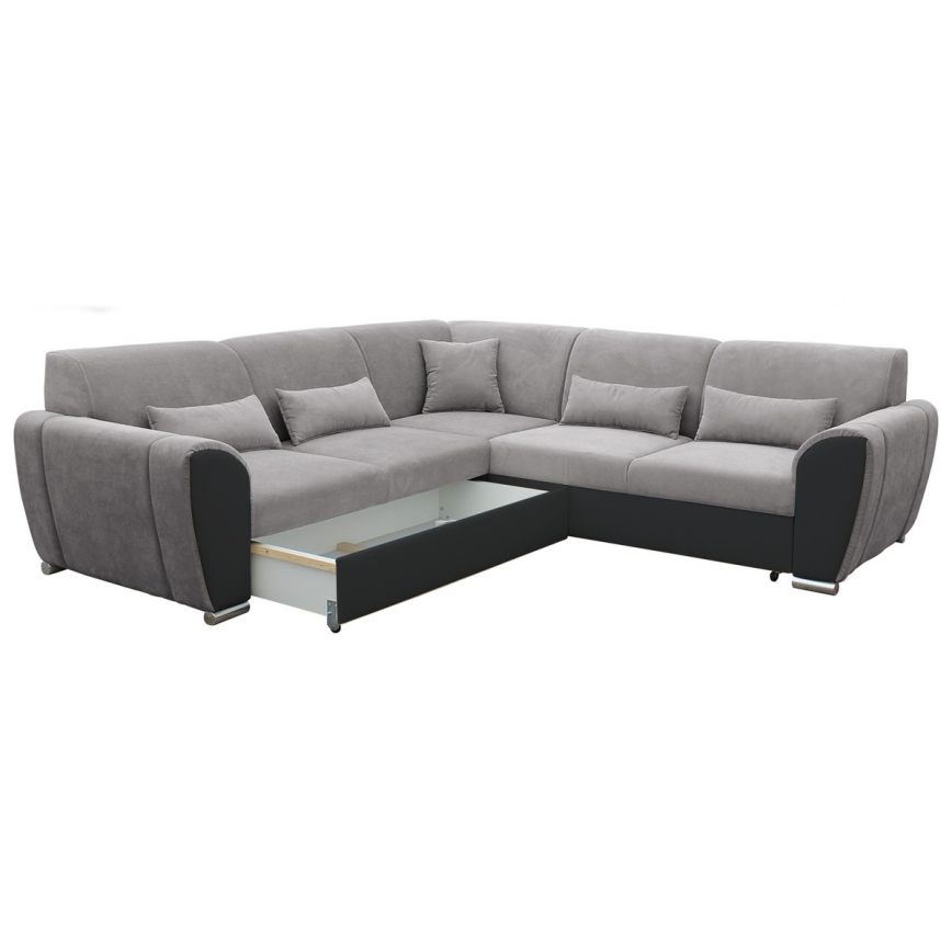 Sofá rinconero en forma de U tapizado y plegable VISEU izquierda gris/negro