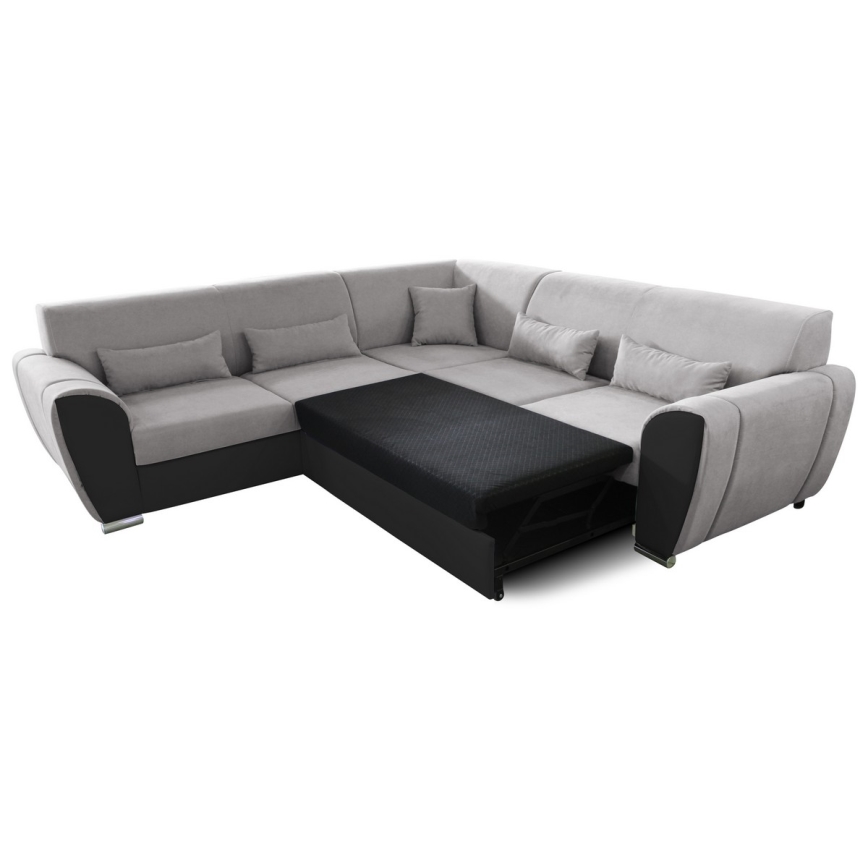 Sofá rinconero en forma de U tapizado y plegable VISEU izquierda gris/negro