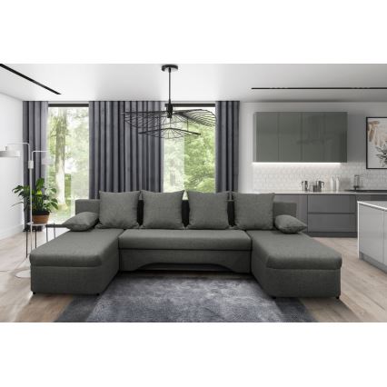 Sofá rinconero universal en forma de U tapizado y plegable ALMEIDA antracita