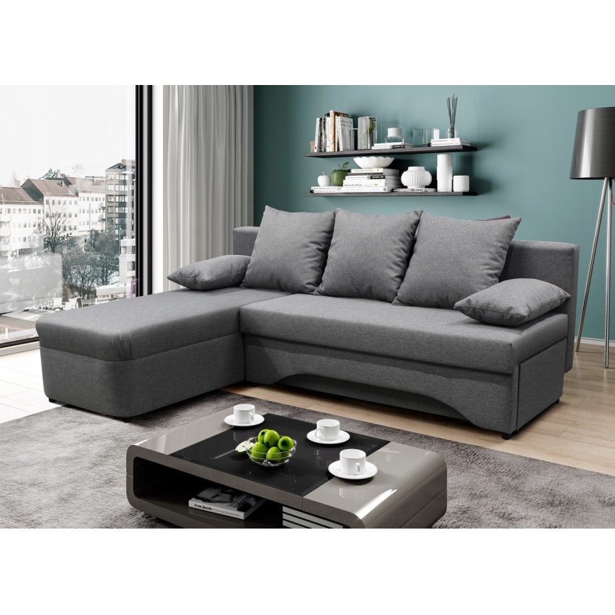 Sofá rinconero universal en forma de U tapizado y plegable ALMEIDA gris