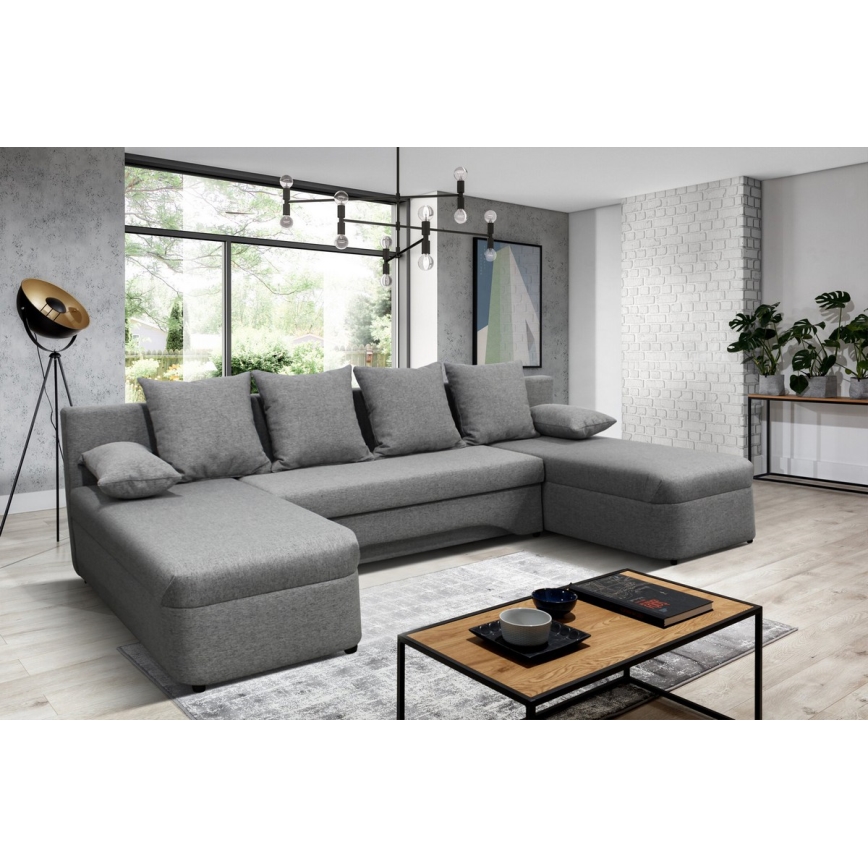 Sofá rinconero universal en forma de U tapizado y plegable ALMEIDA gris