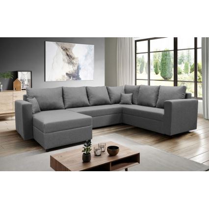 Sofá rinconero universal en forma de U tapizado y plegable SEYA gris