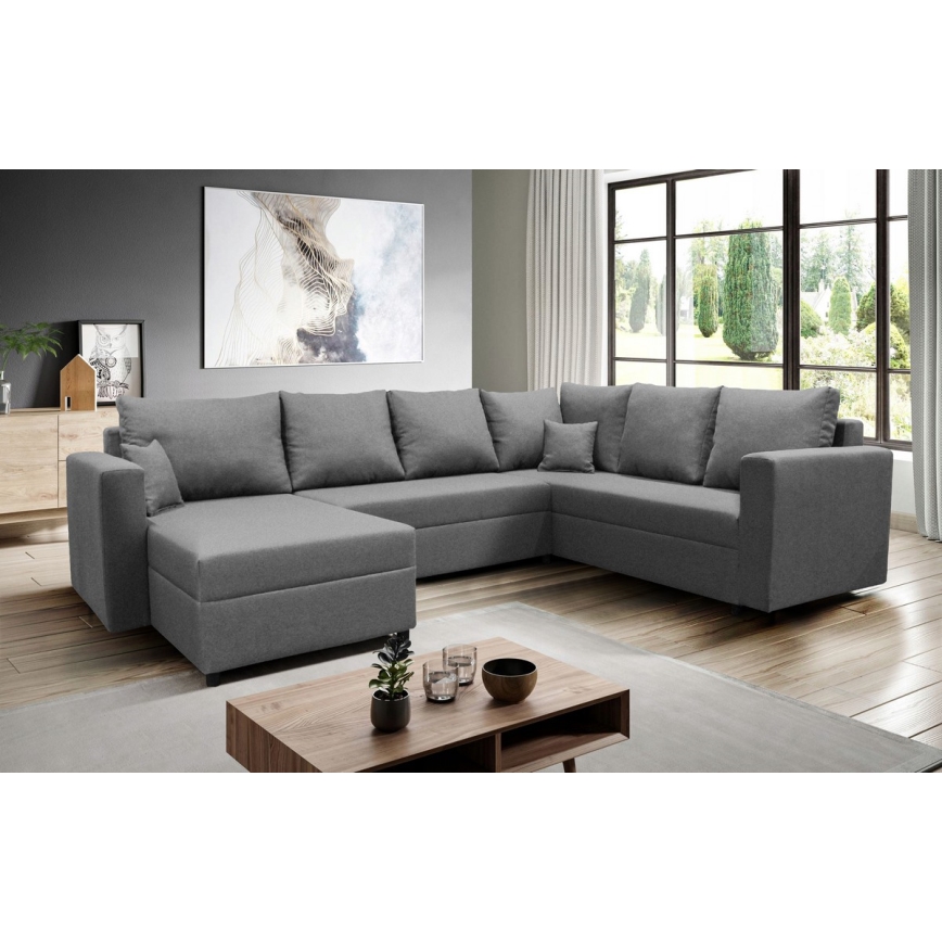 Sofá rinconero universal en forma de U tapizado y plegable SEYA gris