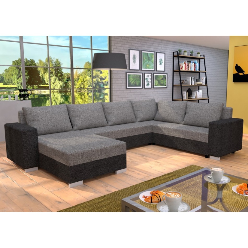 Sofá seccional tapizado convertible en U YORK gris/beige/marrón