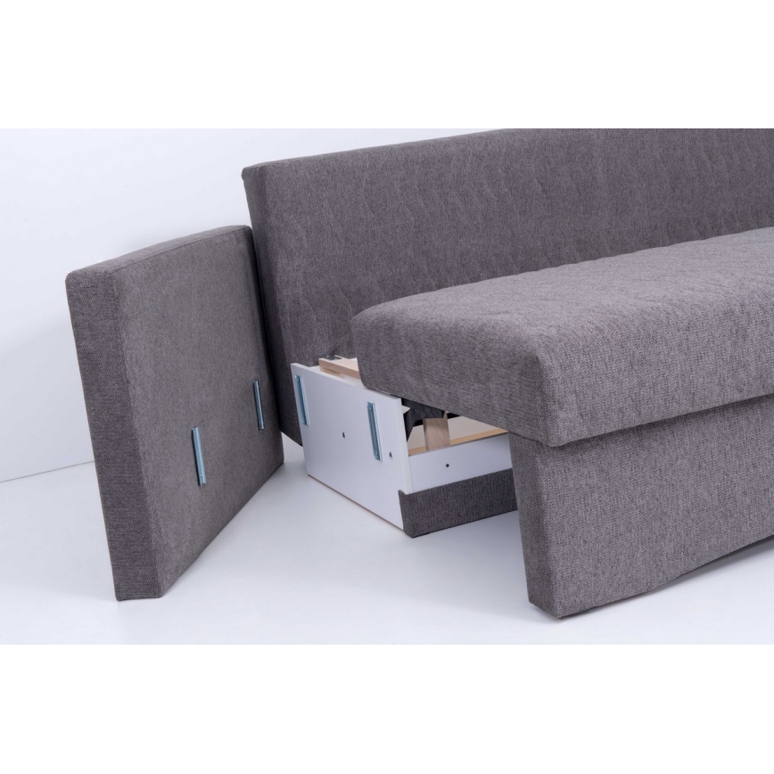 Sofá tapizado plegable de tres plazas con reposabrazos PAUL gris