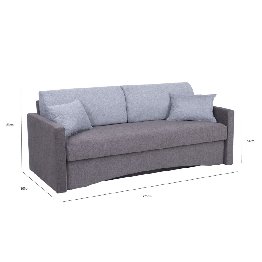 Sofá tapizado plegable de tres plazas con reposabrazos PAUL gris