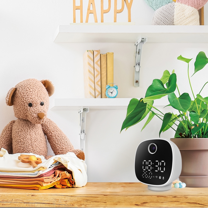 Cámara inteligente con despertador, termómetro y luz LED 1296p 3Mpx 5V Wi-Fi Tuya IP65