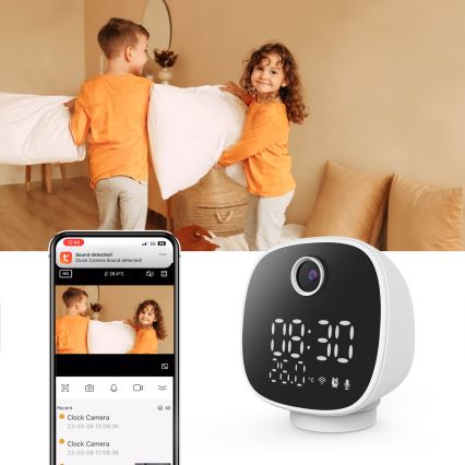 Cámara inteligente con despertador, termómetro y luz LED 1296p 3Mpx 5V Wi-Fi Tuya IP65