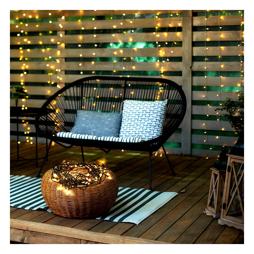 Cadena luminosa LED para exterior, 50 LEDs, 8 funciones, 8 m, IP44, blanco cálido