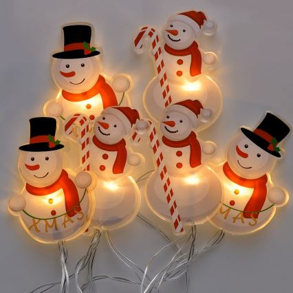 Cadena de Navidad LED con ventosas 6xLED/2xAA 1,2m muñeco de nieve blanco cálido