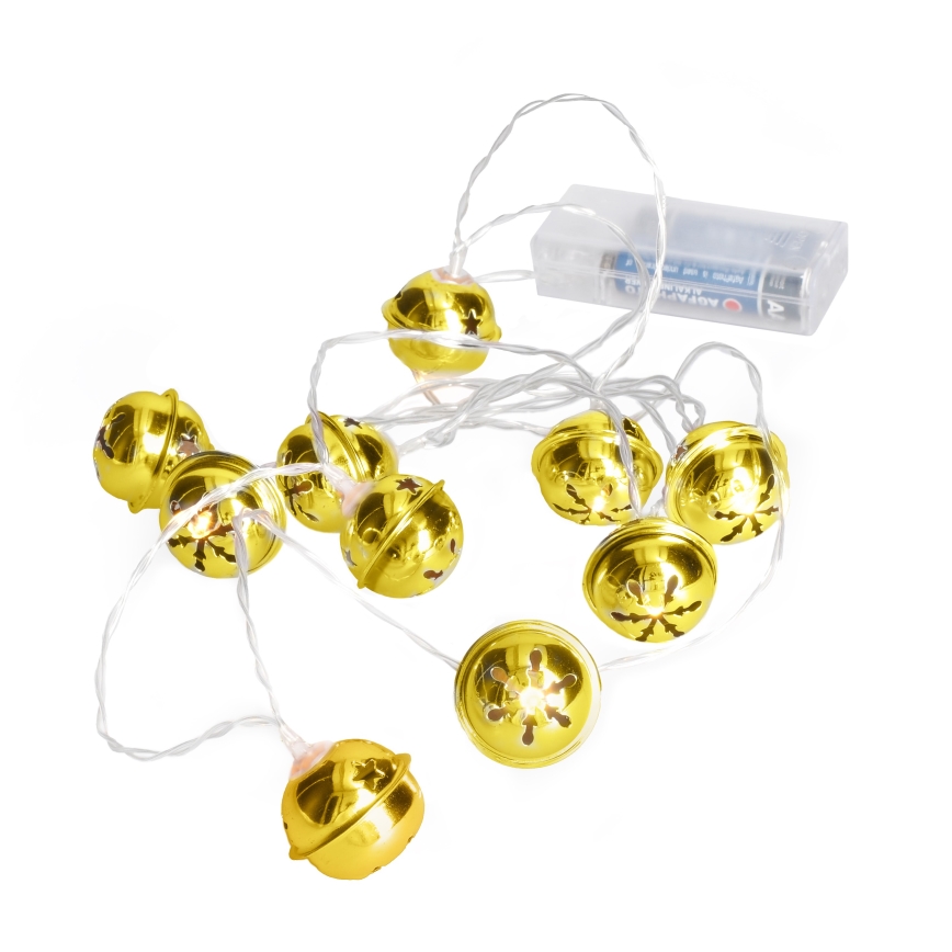 Guirnalda LED 10xLED/2xAA/blanco cálido 1,8 m con cascabeles