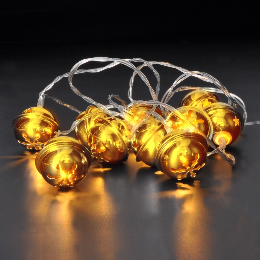 Guirnalda LED 10xLED/2xAA/blanco cálido 1,8 m con cascabeles
