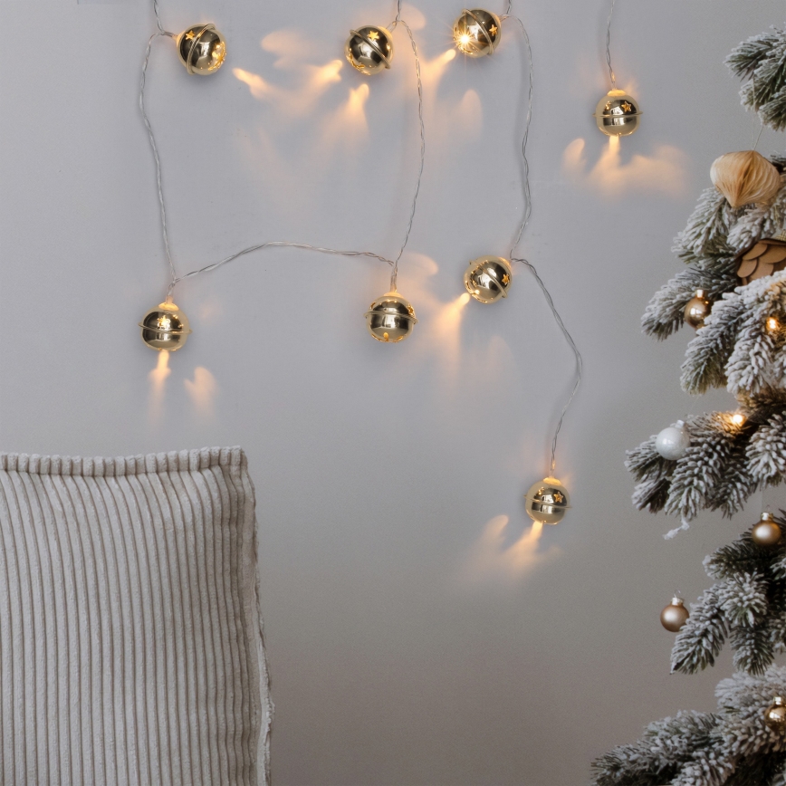 Guirnalda LED 10xLED/2xAA/blanco cálido 1,8 m con cascabeles