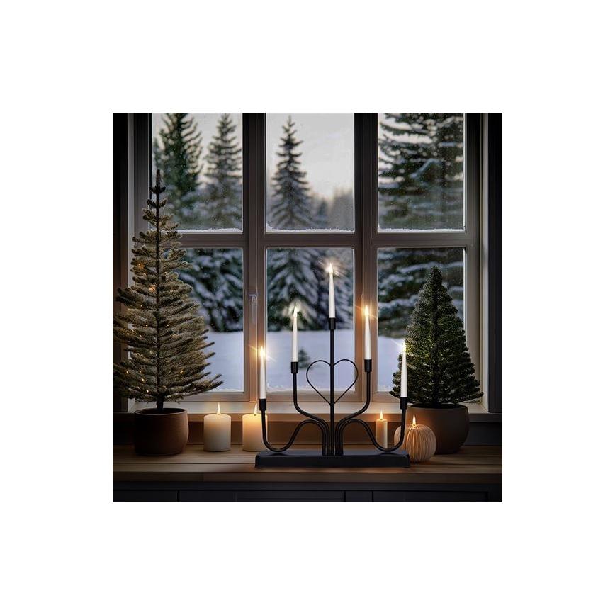 Portavelas navideño LED, 5 LEDs, funciona con 2 pilas AA, blanco cálido