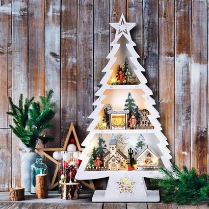 Decoración navideña LED 13xLED/2xAA — árbol de madera