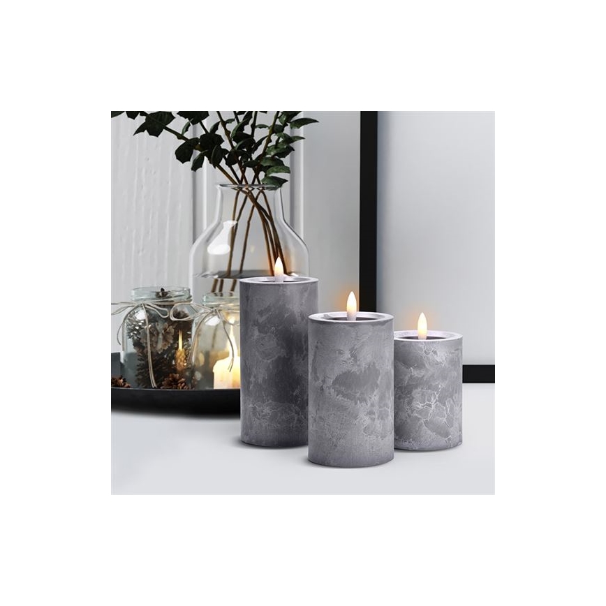 Set de 3 velas LED, alimentadas por 2 pilas AA, luz blanco cálido