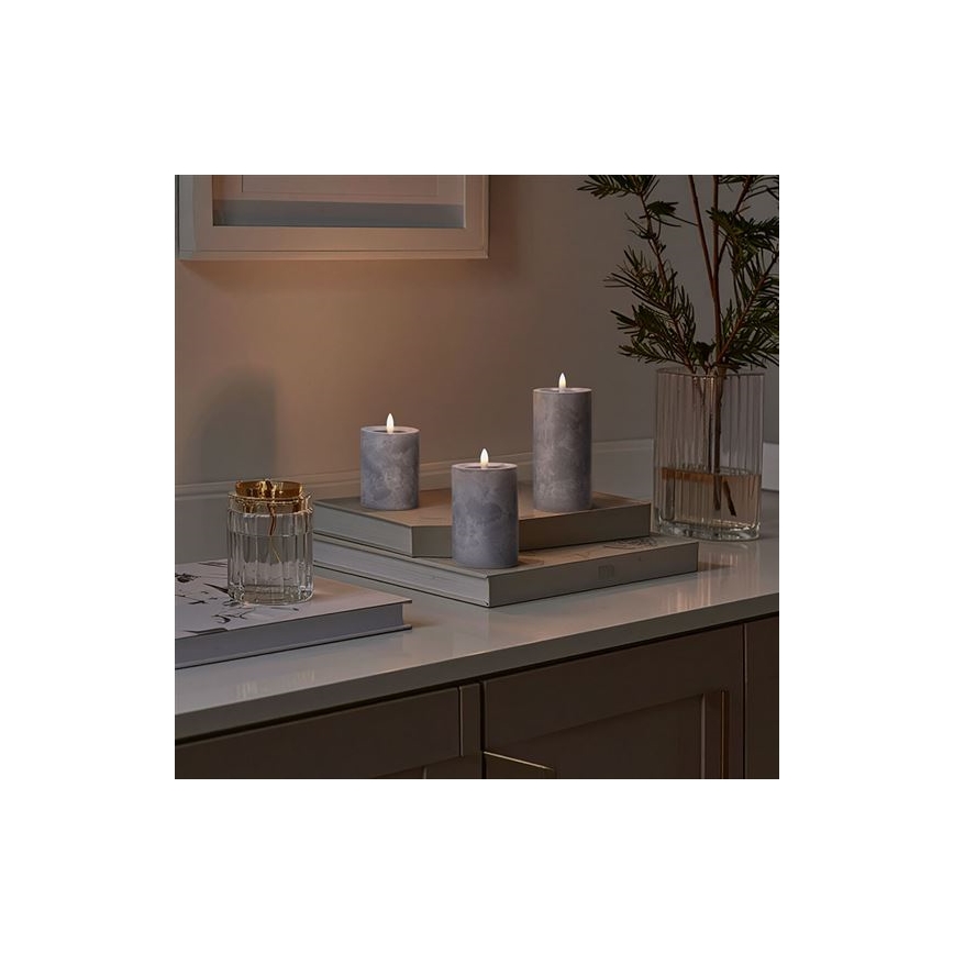 Set de 3 velas LED, alimentadas por 2 pilas AA, luz blanco cálido