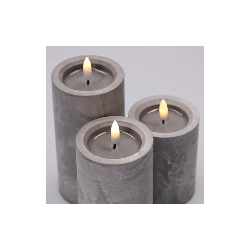 Set de 3 velas LED, alimentadas por 2 pilas AA, luz blanco cálido
