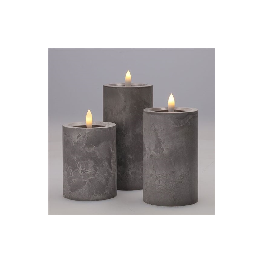 Set de 3 velas LED, alimentadas por 2 pilas AA, luz blanco cálido