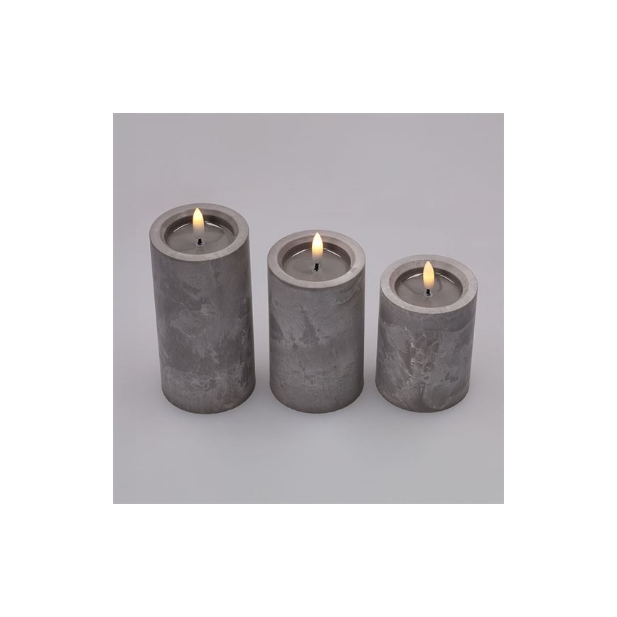 Set de 3 velas LED, alimentadas por 2 pilas AA, luz blanco cálido