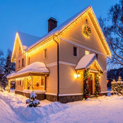 Cortina LED para exteriores, 360 LEDs, 8 funciones, 15 m, IP44, blanco cálido