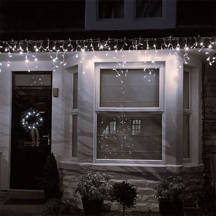 Cortina de luces LED navideñas para exterior 360xLED/8 funciones 15m IP44 blanco cálido