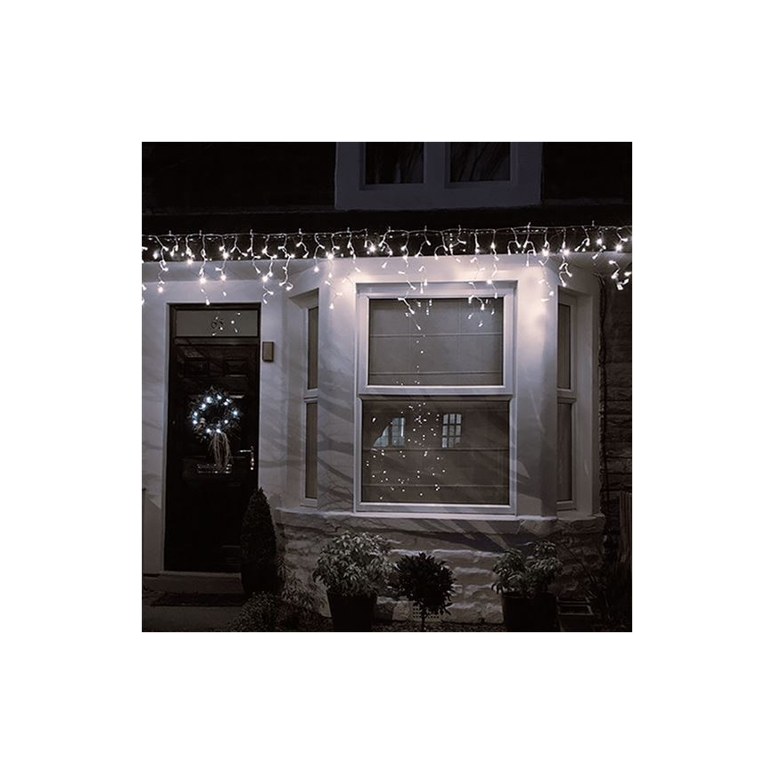 Cortina de luces LED navideñas para exterior 360xLED/8 funciones 15m IP44 blanco cálido