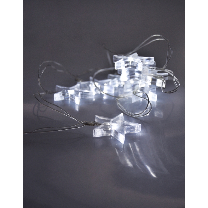 Luces de cadena LED navidad 2,5 m 10xLED/2xAA estrellas blancas