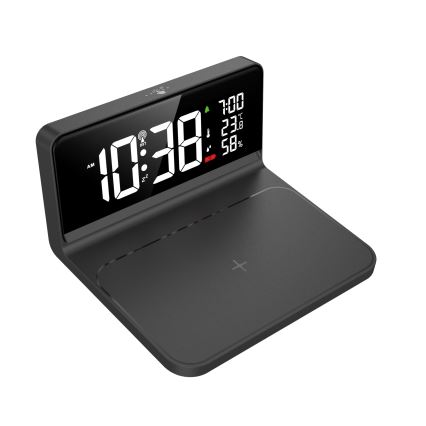 Despertador LED con pantalla LCD y carga inalámbrica Qi LED/10W/230V