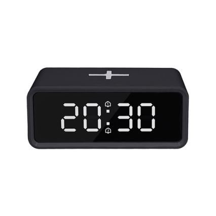 Reloj digital con cargador inalámbrico Qi 230 V / CR2032, negro