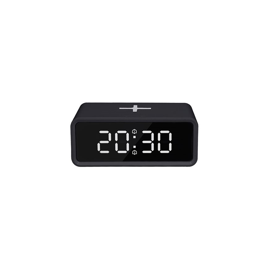 Reloj digital con cargador inalámbrico Qi 230 V / CR2032, negro
