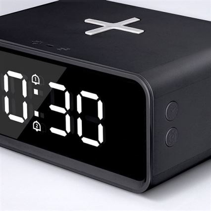 Reloj digital con cargador inalámbrico Qi 230 V / CR2032, negro