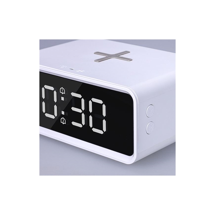 Reloj digital con cargador inalámbrico Qi, 230 V/CR2032, blanco