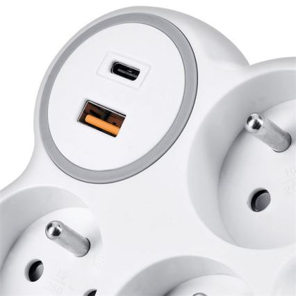 Regleta con 3 tomas de 16A y cargador rápido USB A+C 20W